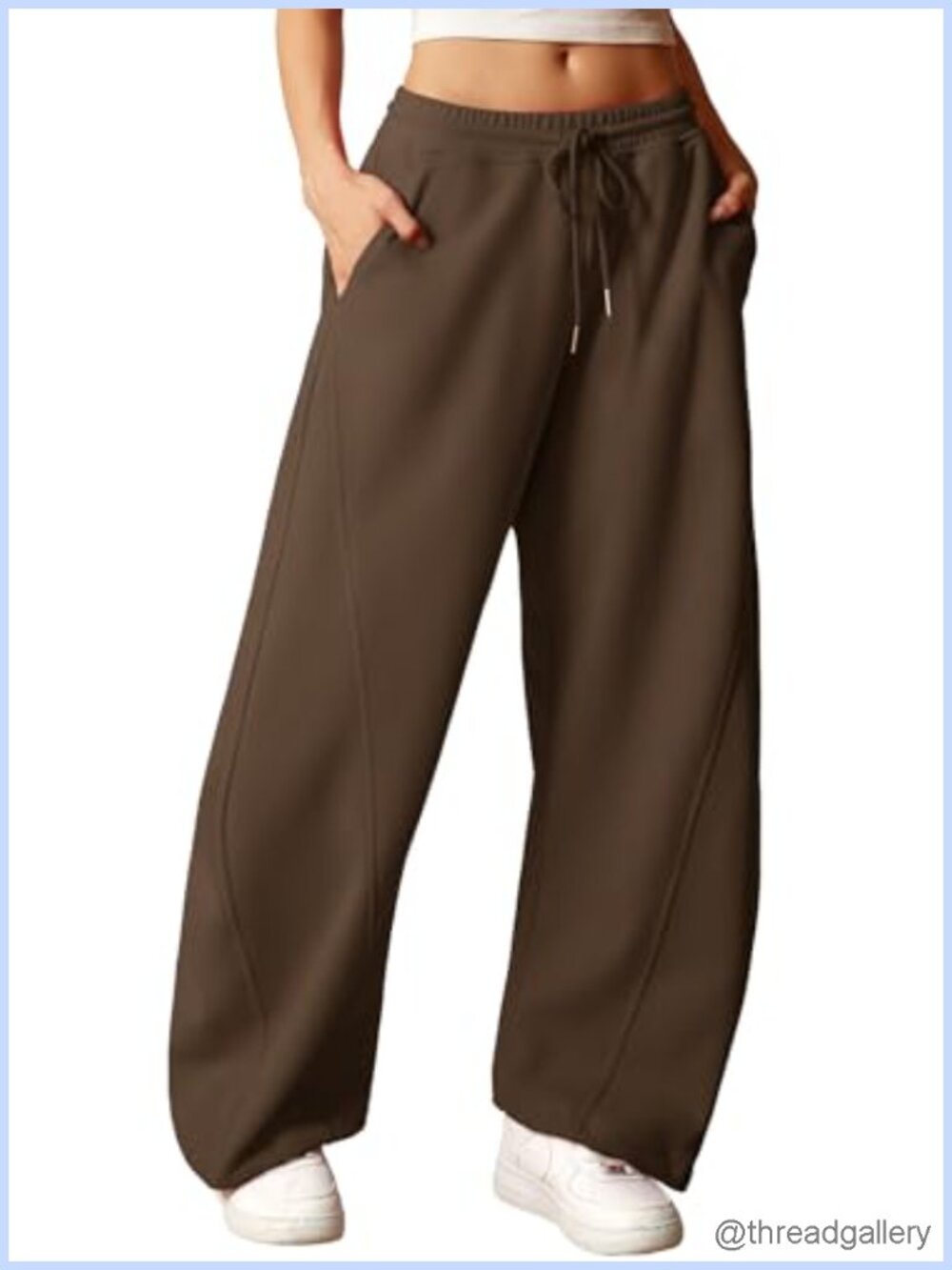 Wide Leg Barrel Sweatpants with Pockets Cotton Polyester Drawstring Cuffs